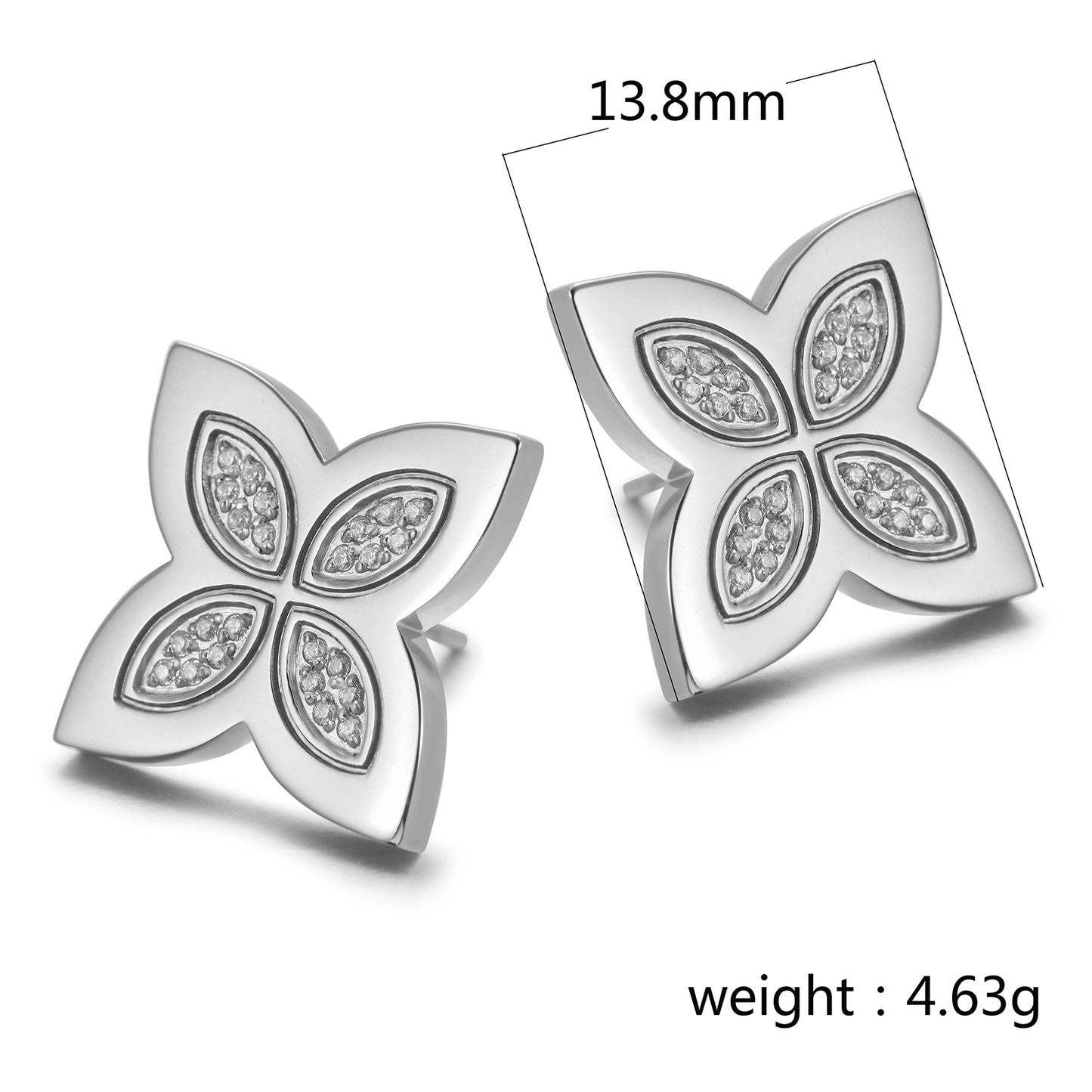 Four leaf clover zircon earrings-SCE393STWGZD