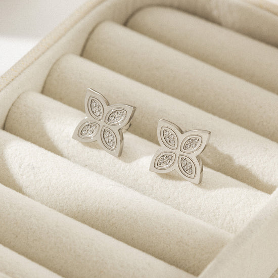 Four leaf clover zircon earrings-SCE393STWGZD