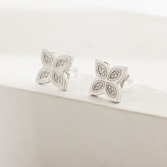Four leaf clover zircon earrings-SCE393STWGZD