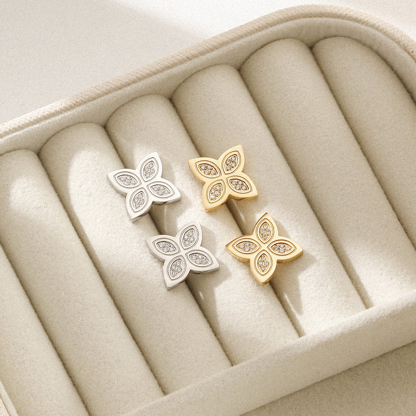 Four leaf clover zircon earrings-SCE393STWGZD