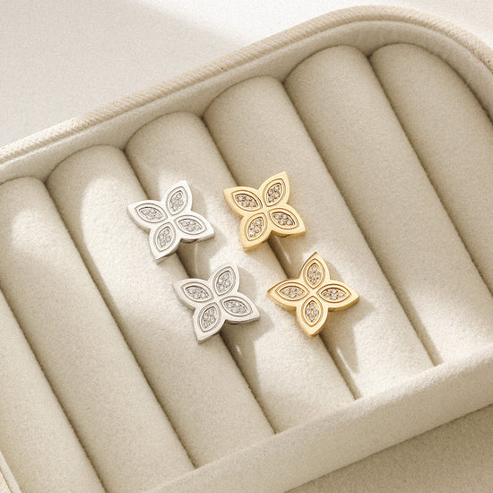 Four leaf clover zircon earrings-SCE393STWGZD