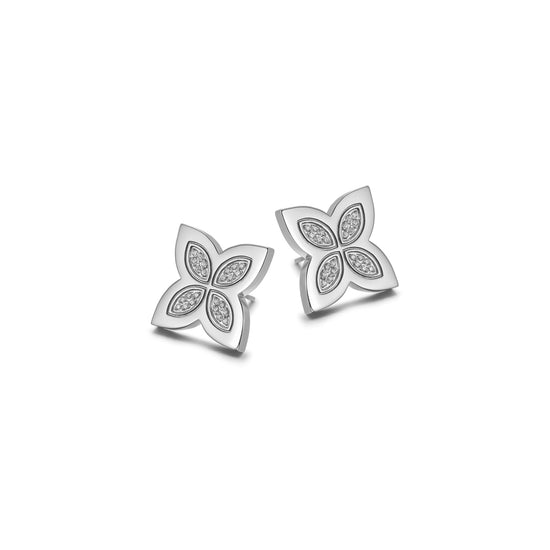 Four leaf clover zircon earrings-SCE393STWGZD