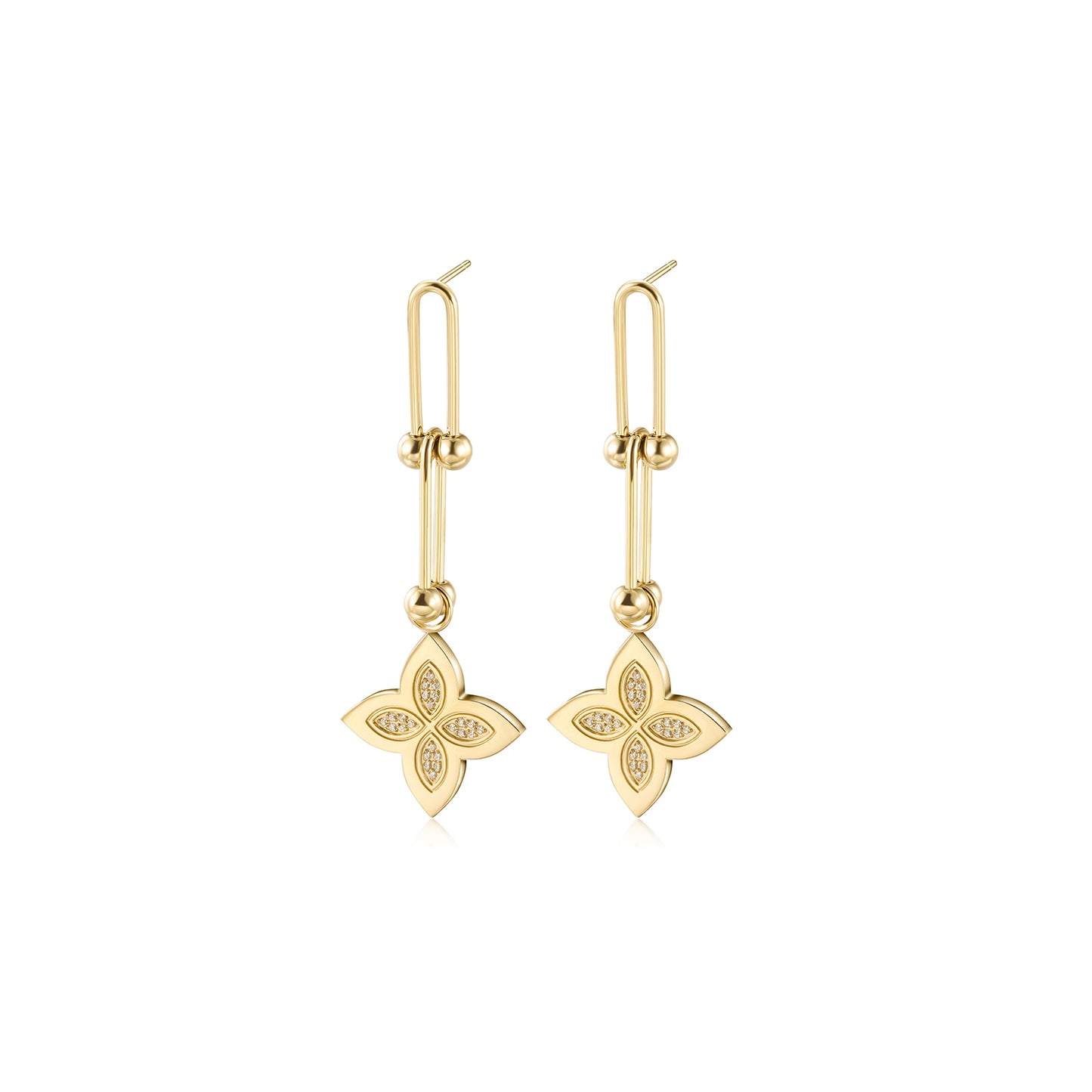Four leaf clover creative earrings-SCE396STGCZD