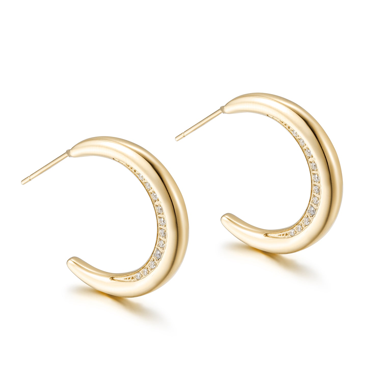 C-shaped zircon earrings-SCE413STGCZD