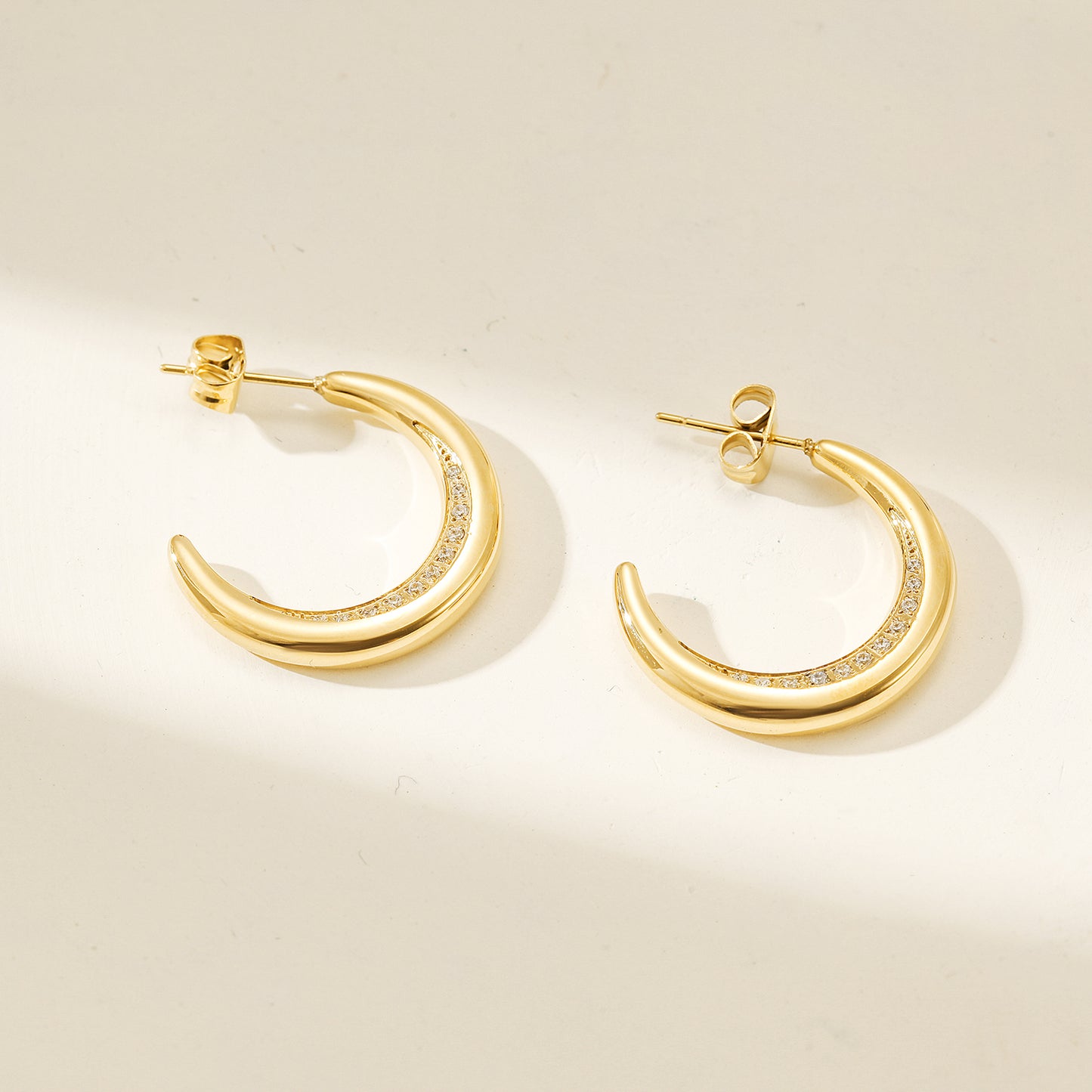 C-shaped zircon earrings-SCE413STGCZD