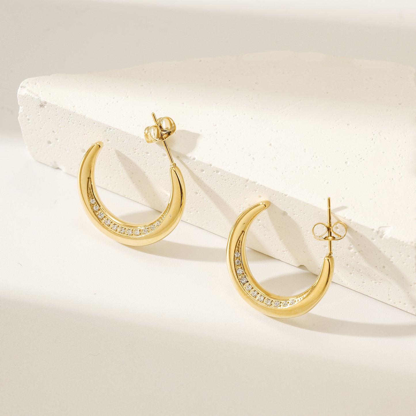 C-shaped zircon earrings-SCE413STGCZD