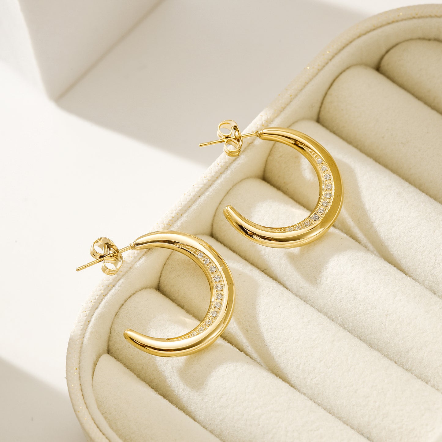 C-shaped zircon earrings-SCE413STGCZD