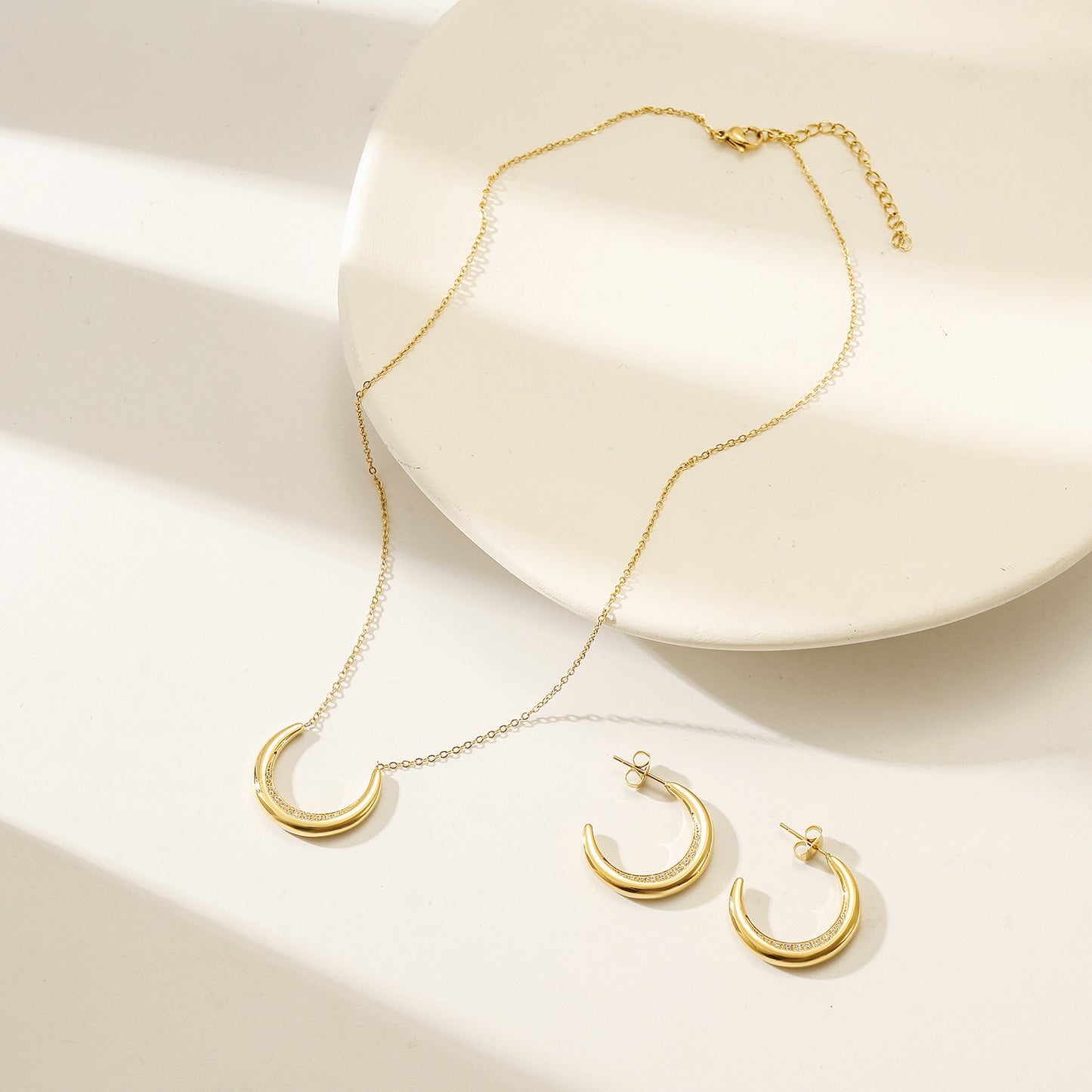 C-shaped zircon earrings-SCE413STGCZD