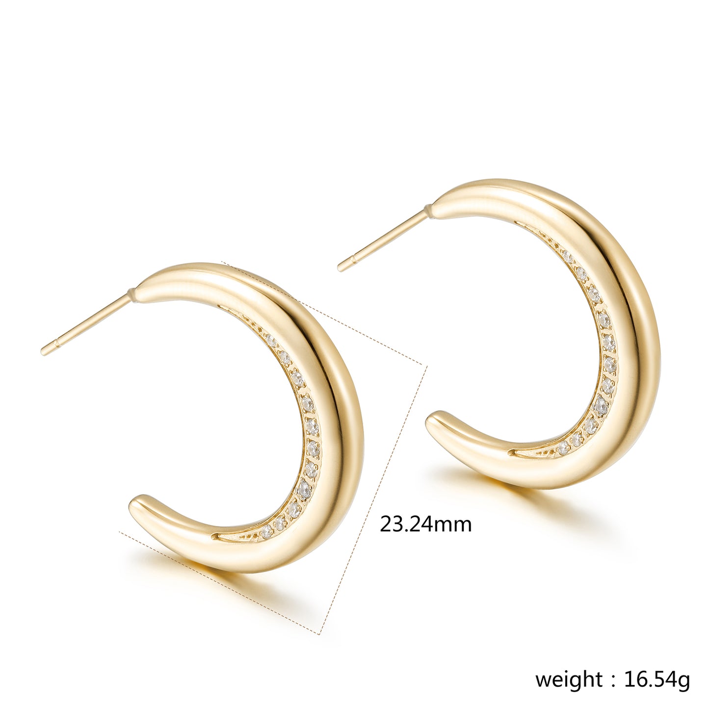 C-shaped zircon earrings-SCE413STGCZD