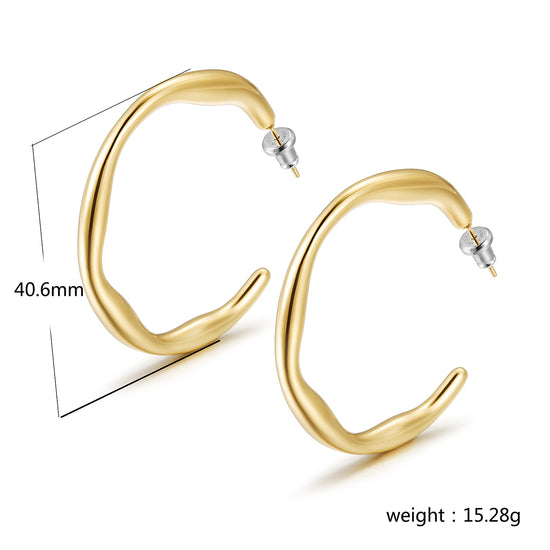 Twisted gold C-shaped earrings-SCE448STMC