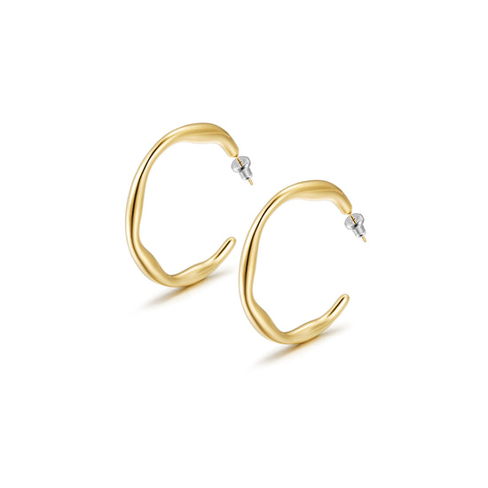 Load image into Gallery viewer, Twisted gold C-shaped earrings-SCE448STMC
