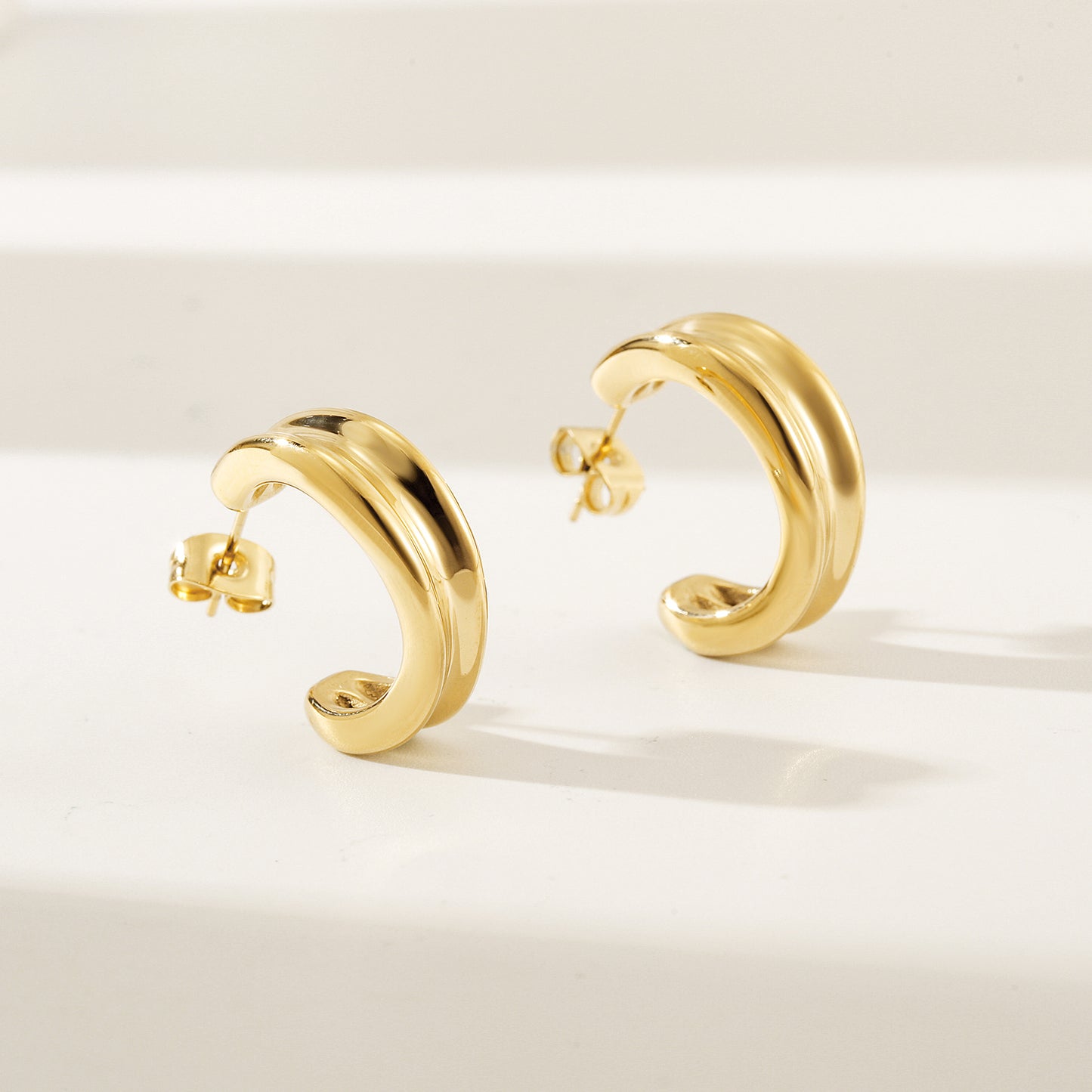 Stainless steel double C-shaped earrings-SCE452ST