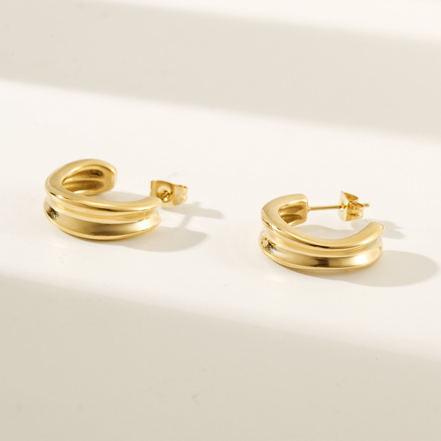Stainless steel double C-shaped earrings-SCE452ST