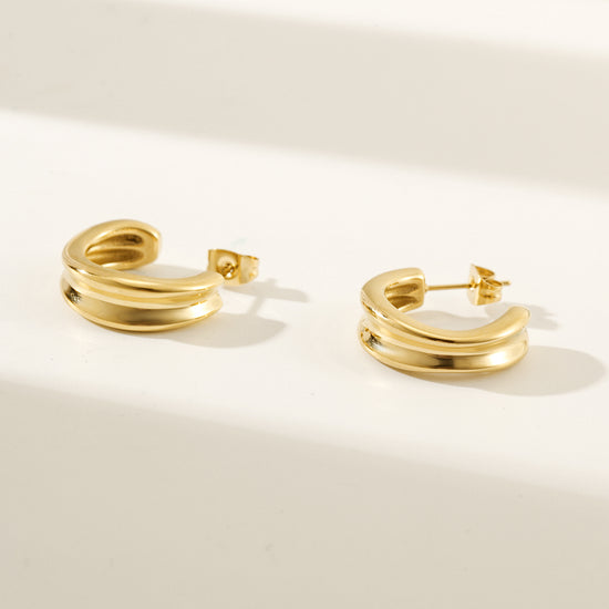 Stainless steel double C-shaped earrings-SCE452ST
