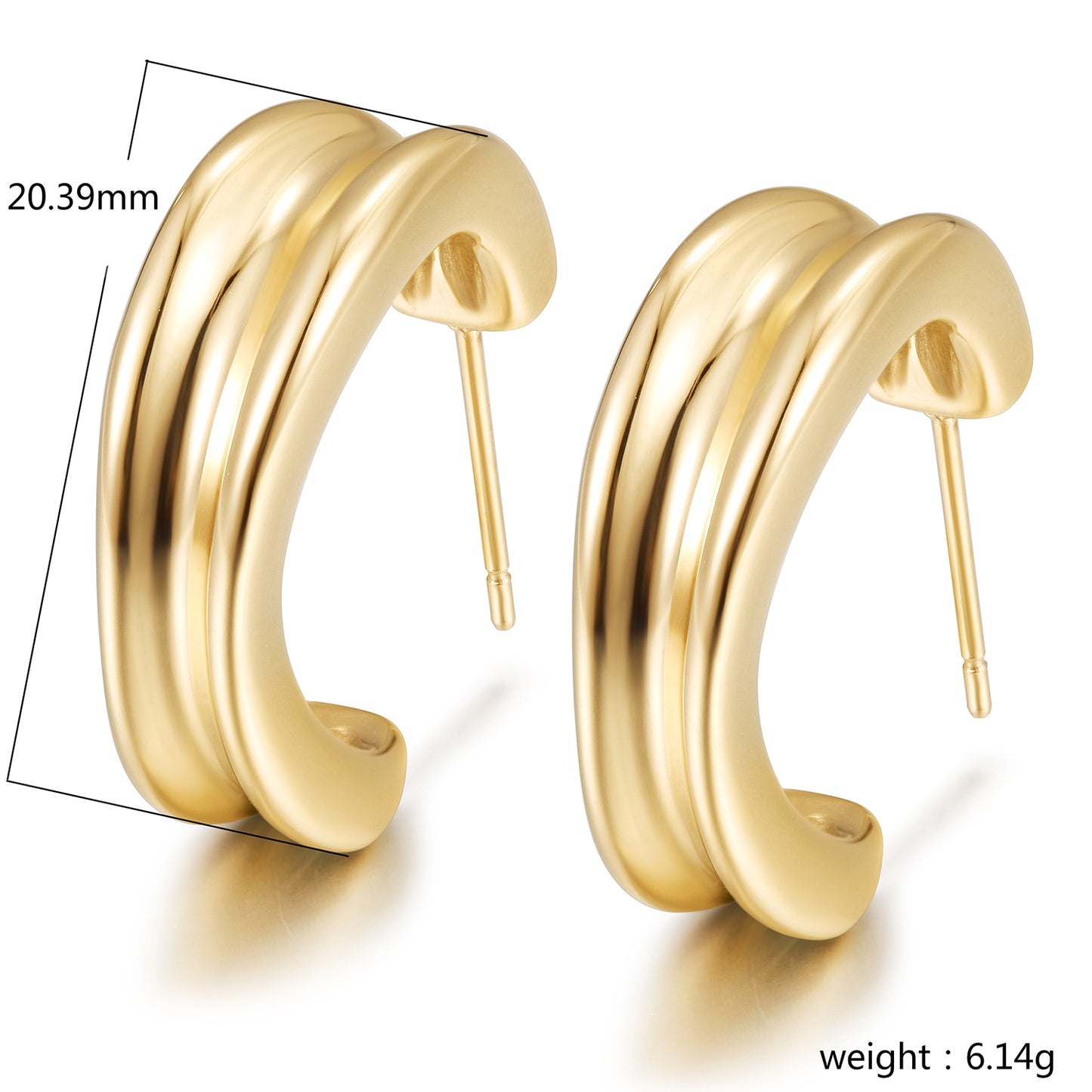 Stainless steel double C-shaped earrings-SCE452ST