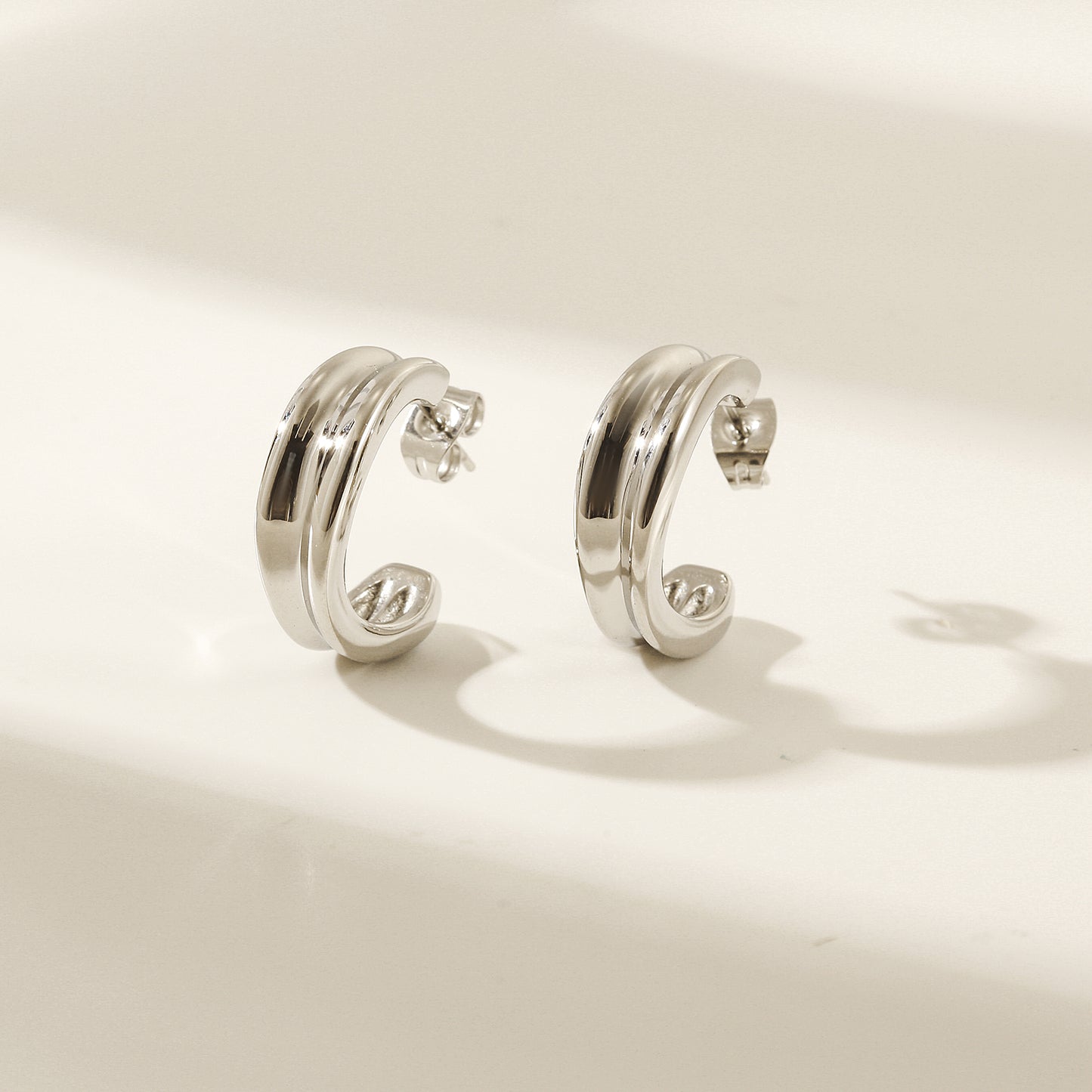 Stainless steel double C-shaped earrings-SCE452ST