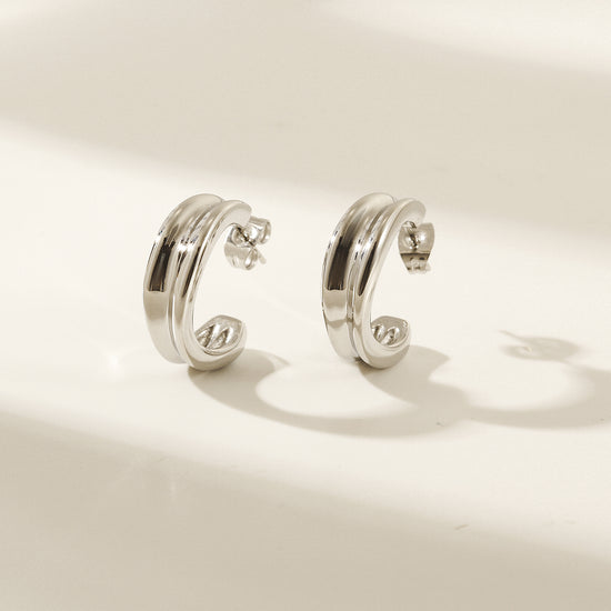 Stainless steel double C-shaped earrings-SCE452ST