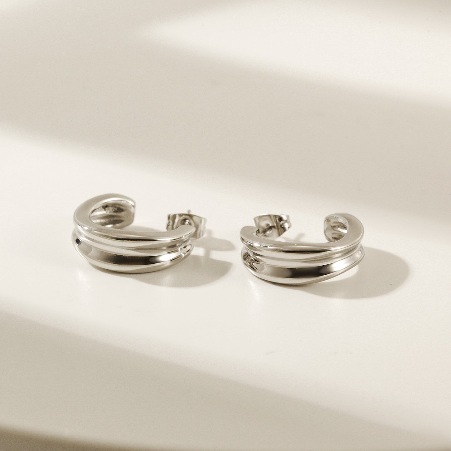 Stainless steel double C-shaped earrings-SCE452ST