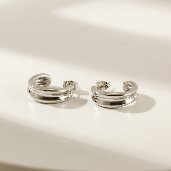 Stainless steel double C-shaped earrings-SCE452ST