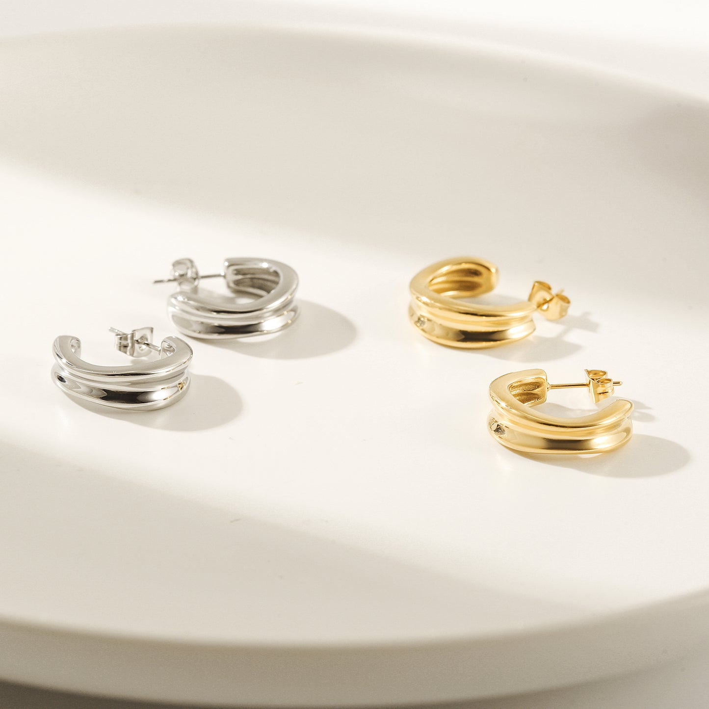 Stainless steel double C-shaped earrings-SCE452ST