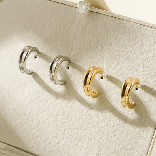 Stainless steel double C-shaped earrings-SCE452ST