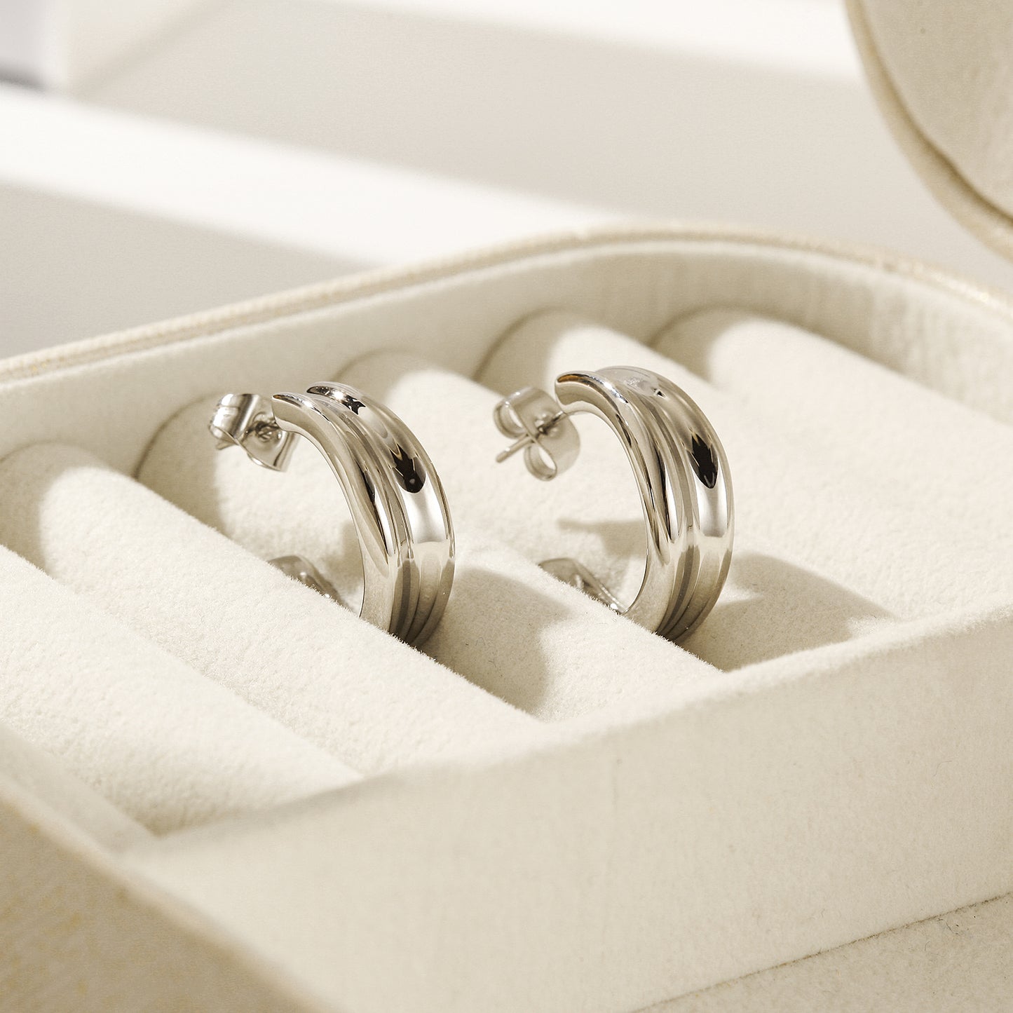 Stainless steel double C-shaped earrings-SCE452ST