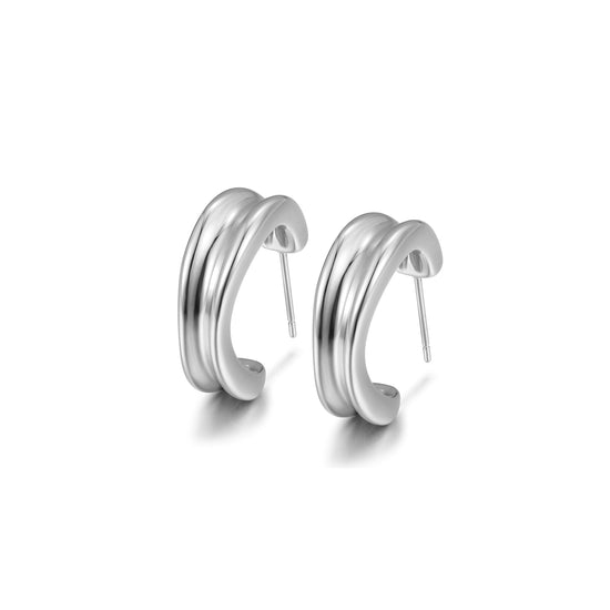 Stainless steel double C-shaped earrings-SCE452ST