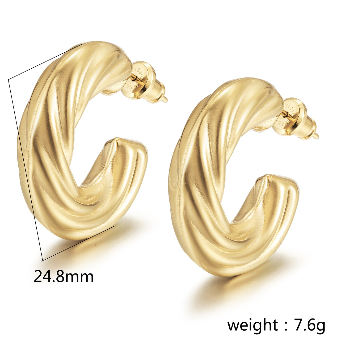 Twisted C-shaped earrings-SCE458STGC