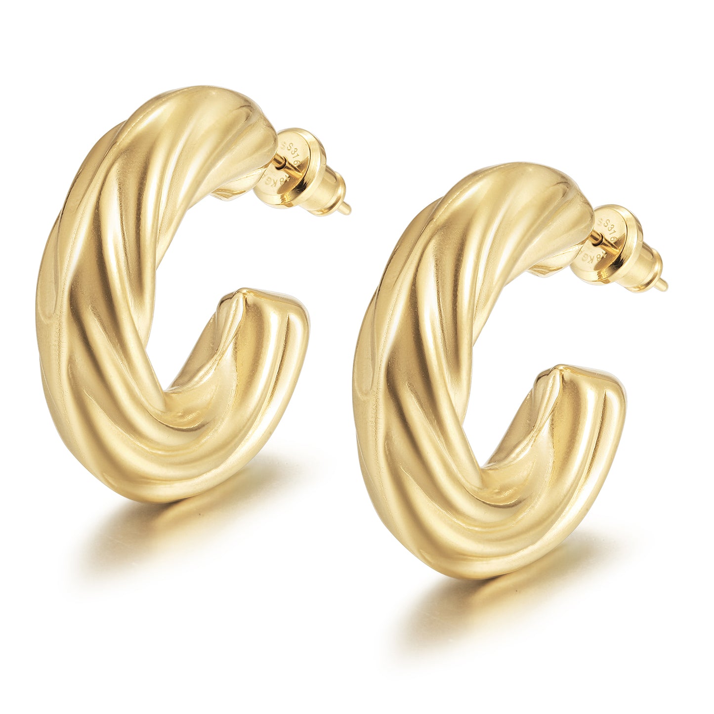 Twisted C-shaped earrings-SCE458STGC