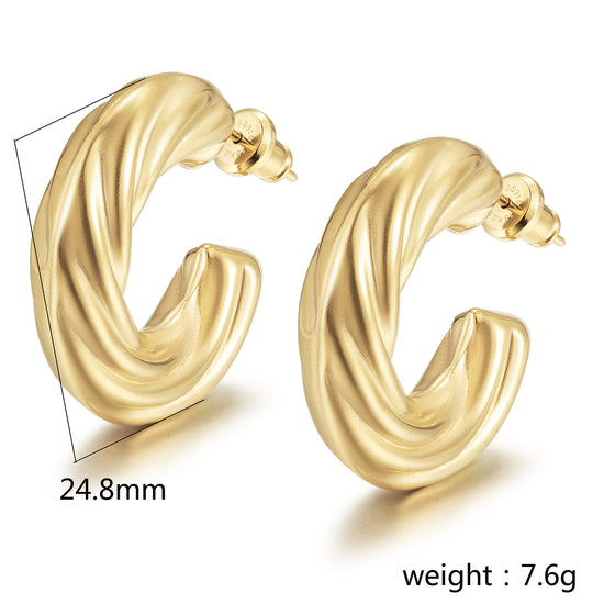 Twisted C-shaped earrings-SCE458STGC