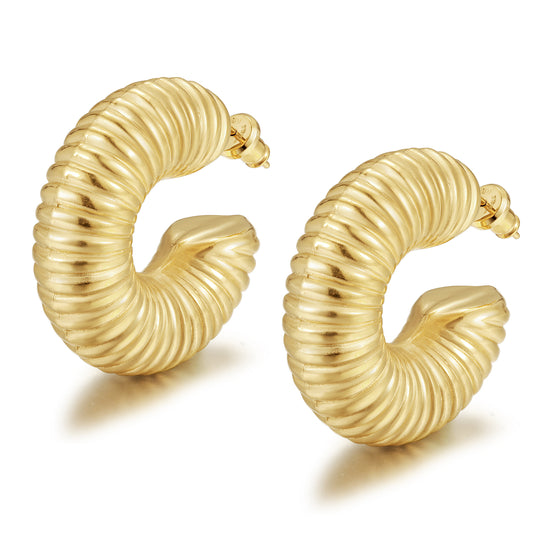 Cable exaggerated C-shaped earrings-SCE460STGC