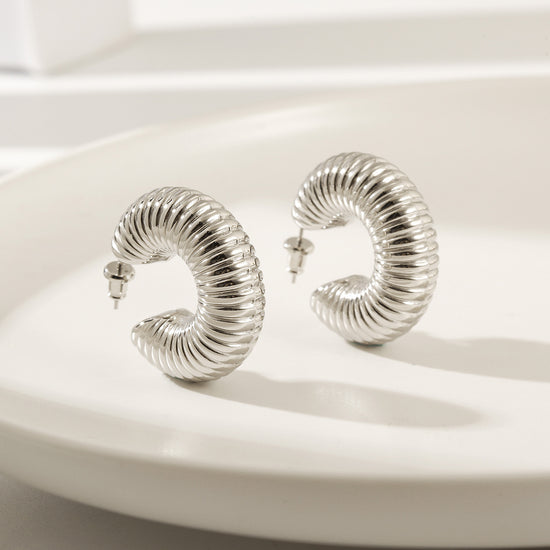 Cable exaggerated C-shaped earrings-SCE460STWG