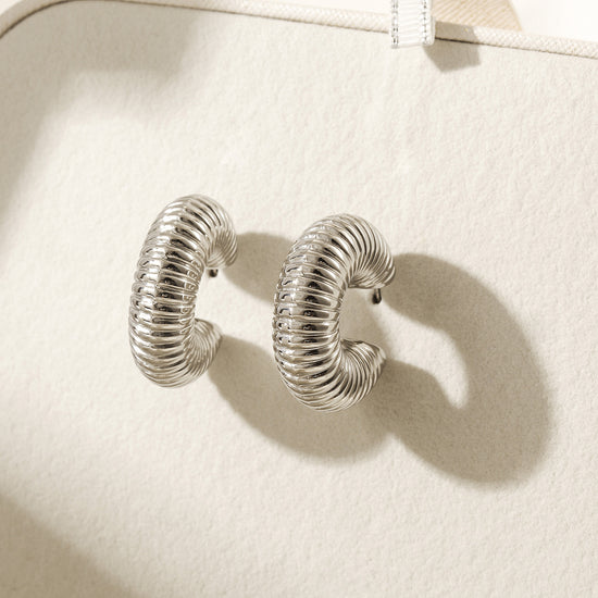 Cable exaggerated C-shaped earrings-SCE460STWG