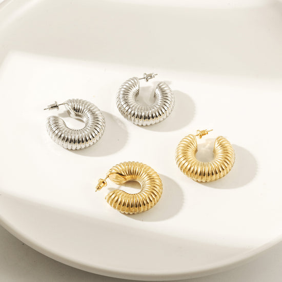 Cable exaggerated C-shaped earrings-SCE460STWG