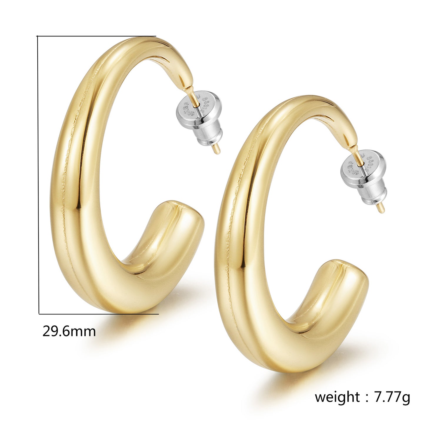 Large C stainless steel smooth earrings-SCE465STMC