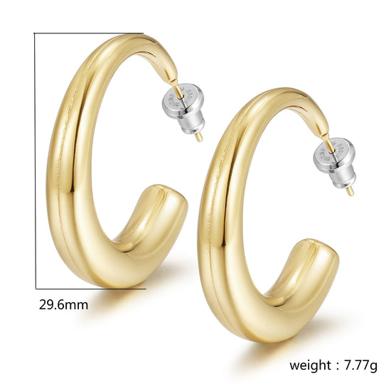 Large C stainless steel smooth earrings-SCE465STMC