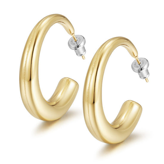 Large C stainless steel smooth earrings-SCE465STMC