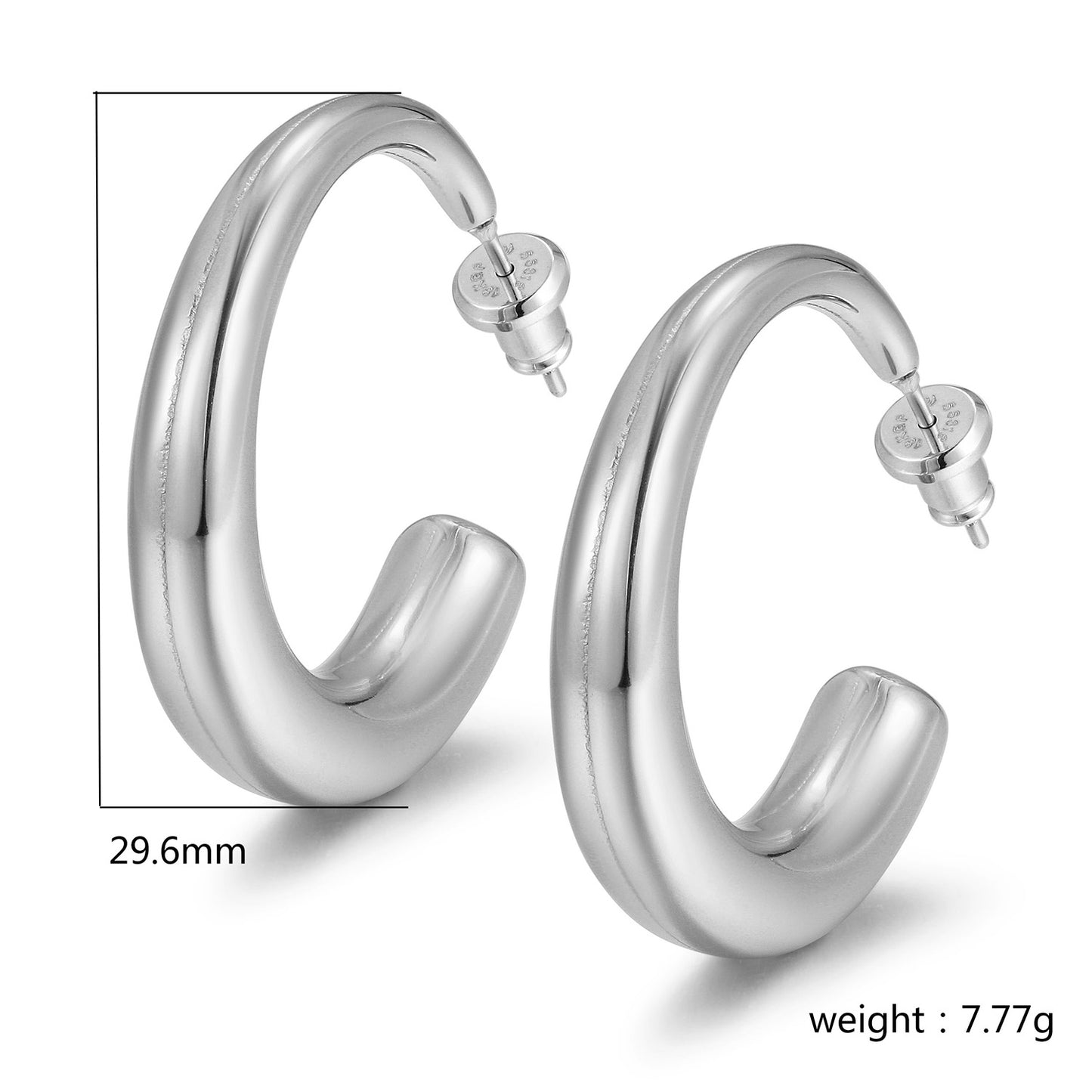 Large C stainless steel smooth earrings-SCE465STWG