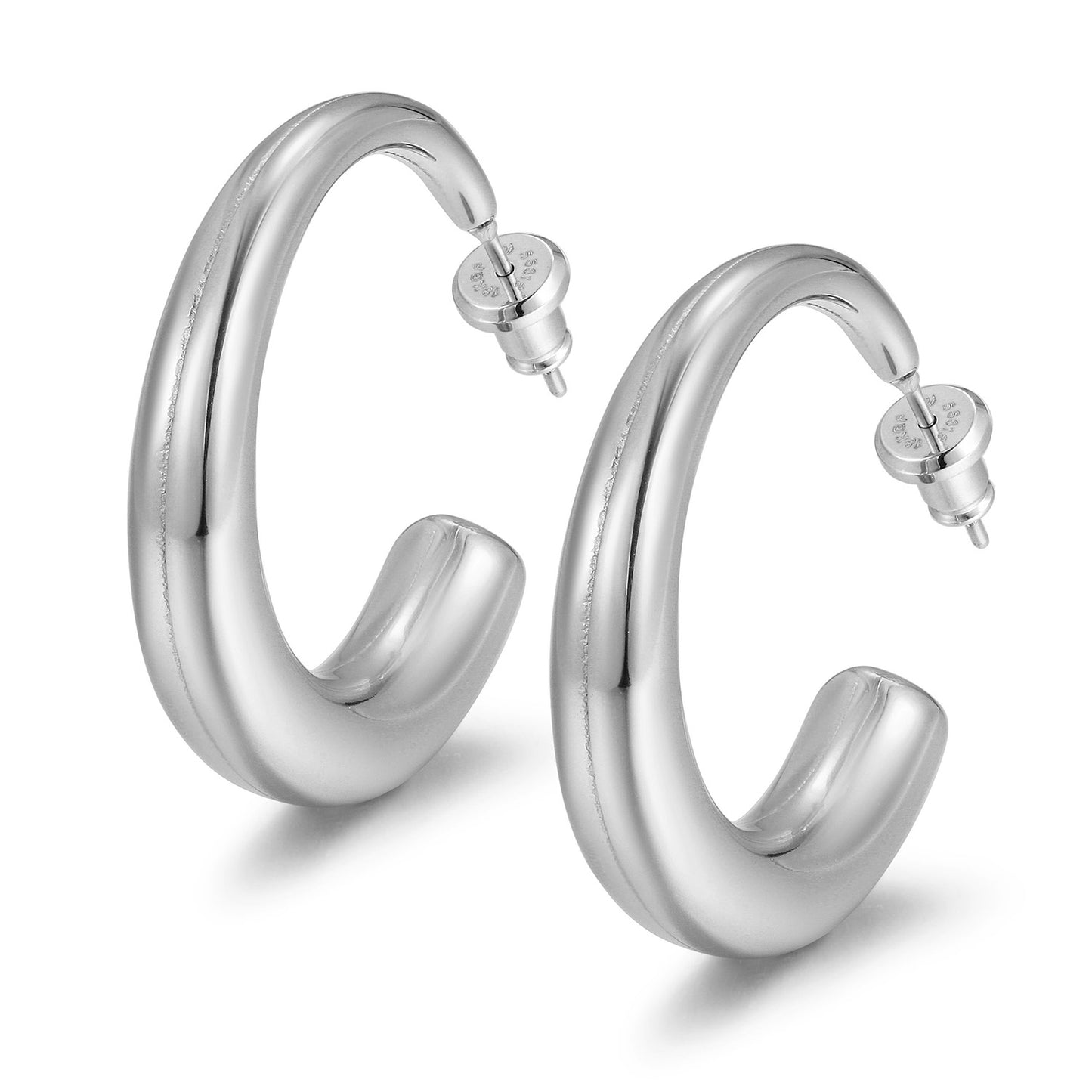 Large C stainless steel smooth earrings-SCE465STWG