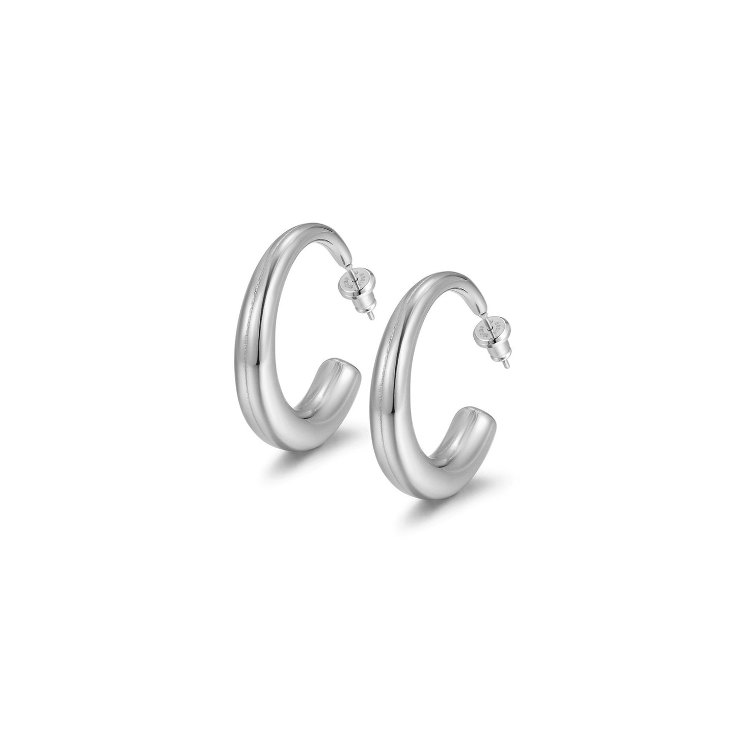 Large C stainless steel smooth earrings-SCE465STWG