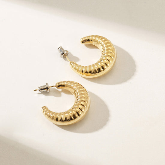 Cable C-shaped earrings-SCE469STMC