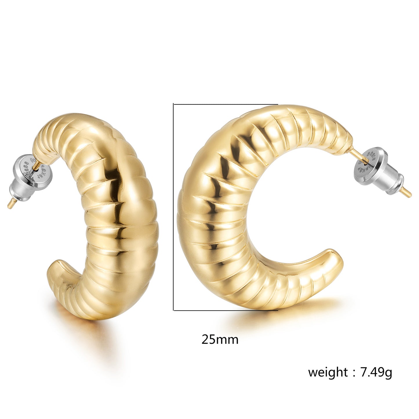 Cable C-shaped earrings-SCE469STMC