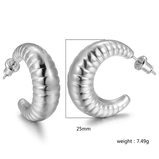 Cable C-shaped earrings-SCE469STWG