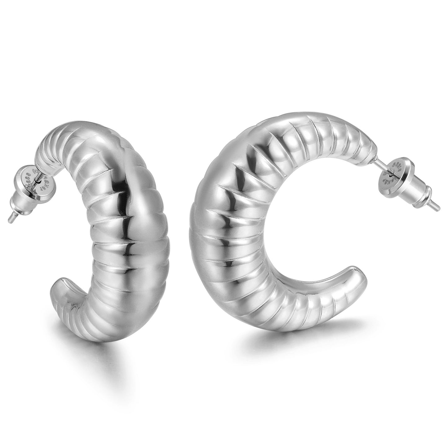 Cable C-shaped earrings-SCE469STWG