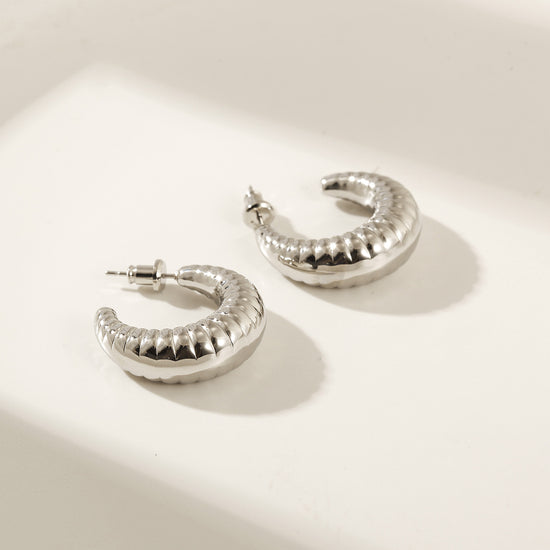Cable C-shaped earrings-SCE469STWG