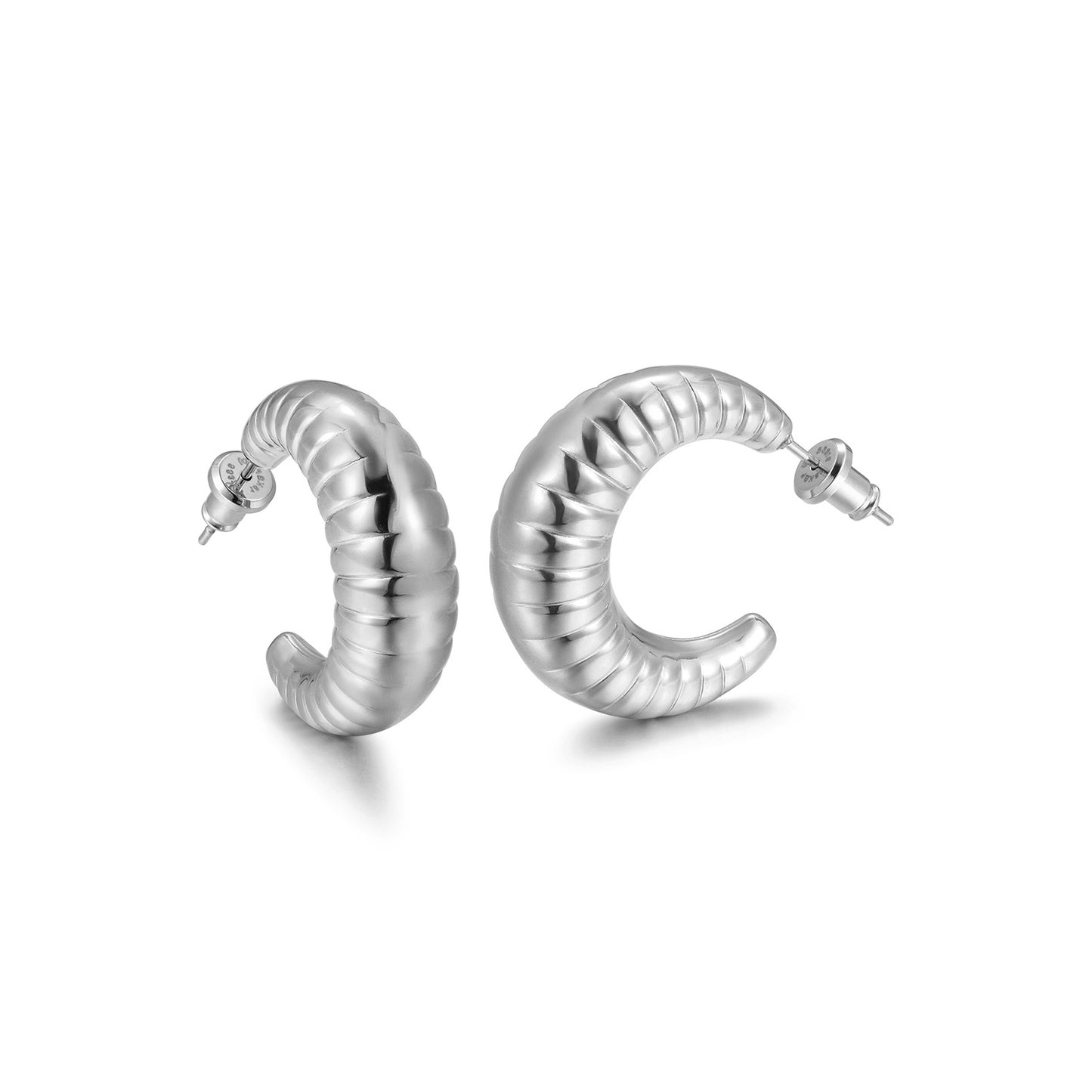 Cable C-shaped earrings-SCE469STWG