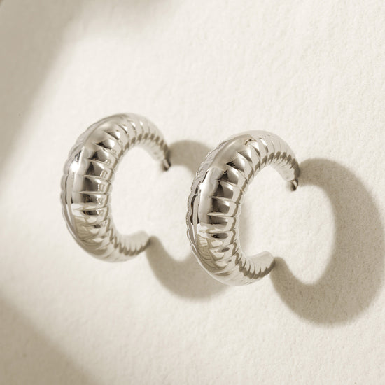 Cable C-shaped earrings-SCE469STWG