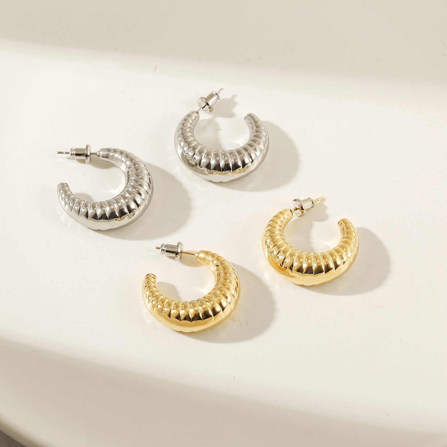 Cable C-shaped earrings-SCE469STWG