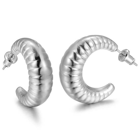 Cable C-shaped earrings-SCE469STWG