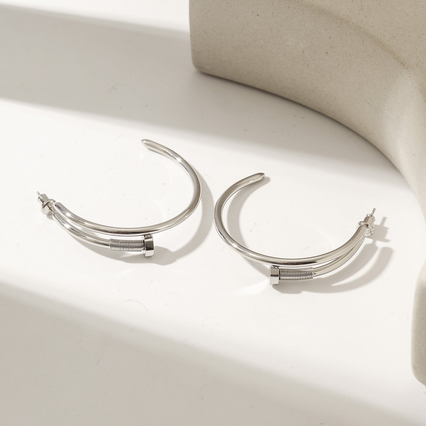 Long strip screw earrings-SCE475STWGL